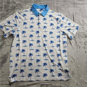 Puma Mirage Golf Polo Blue/White Palm Trees Size XL